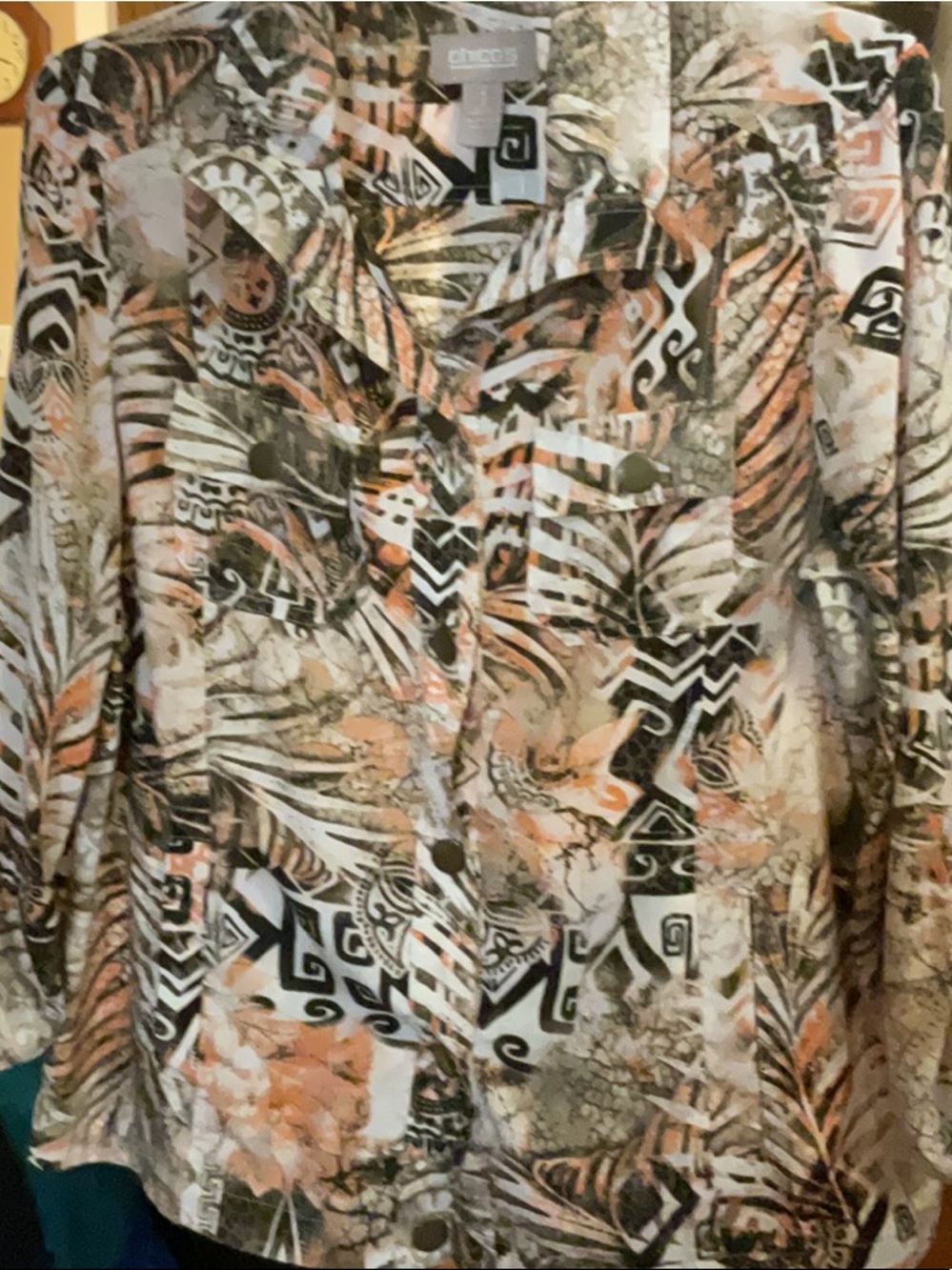 Chico Brown/peach Floral Size 1 (8-10) Ptp 21 Length 24 1/2 100 Poly